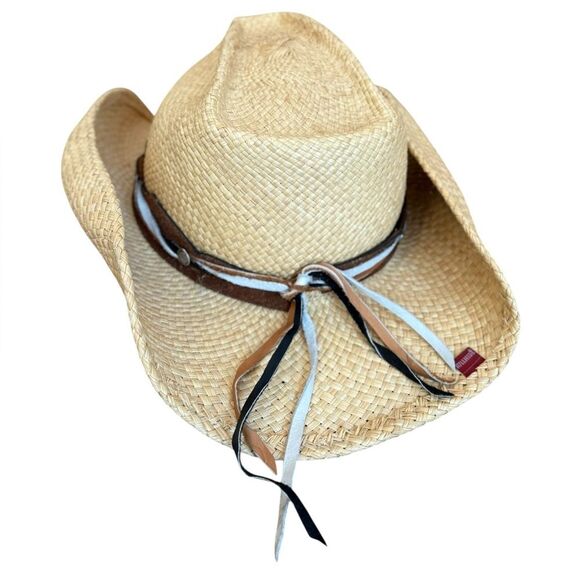 Bullhide Straw Cowboy Western Hat Leather Straps and Star Decor Womens Large - Picture 2 of 12
